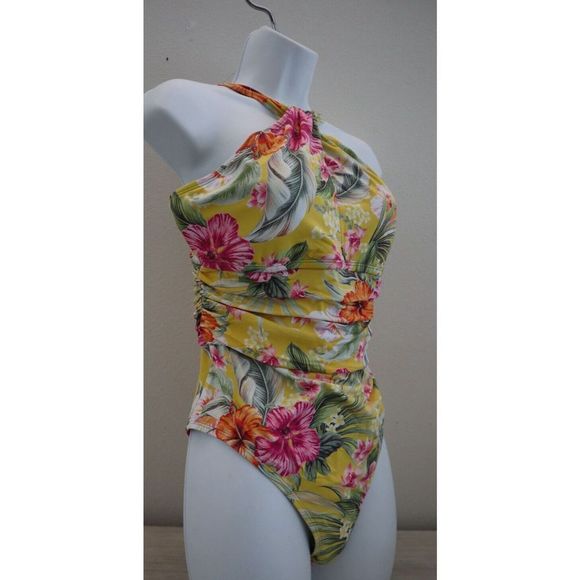 Bleu Rod Beattie Sz 12 Canary Gold Paradiso High Neck One-Piece Swimsuit $119 - Picture 8 of 13